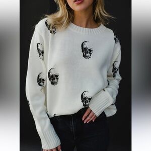 Chic White Skull Pattern Sweater